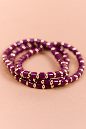 Purple/Gold Stackable Stretch Bracelet - BRC3153PU