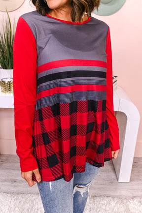 Still Undefeated Gray/Red Stripe/Checkered Top - T5303GR