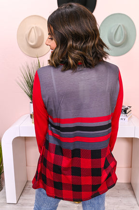 Still Undefeated Gray/Red Stripe/Checkered Top - T5303GR