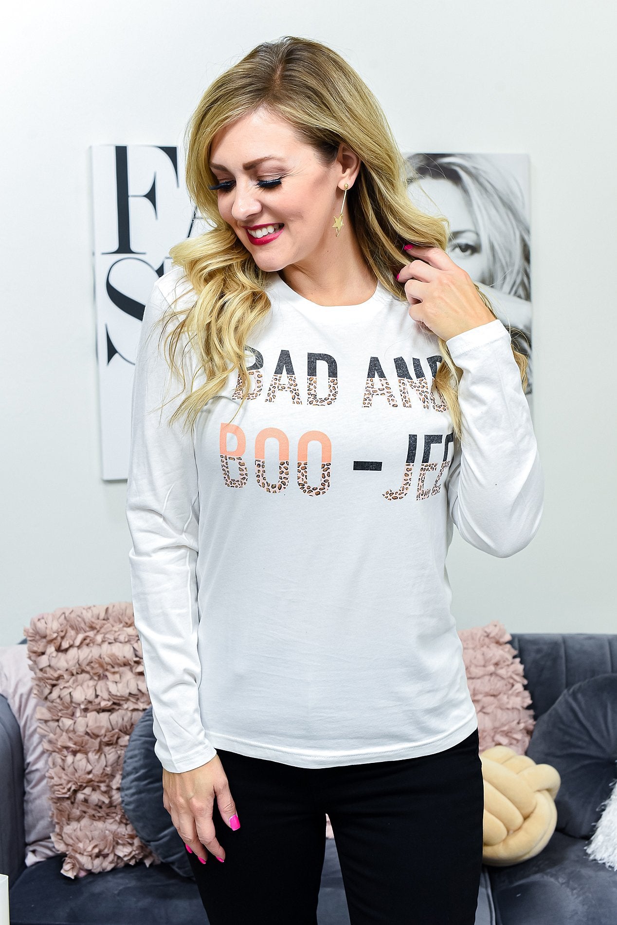 Bad And Boo-Jee White Long Sleeve Graphic Tee - A1449WH