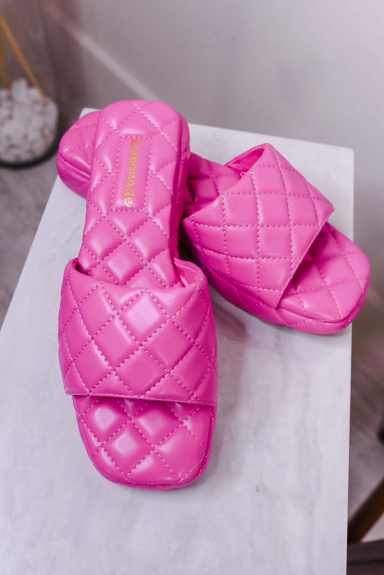 Summer Socialite Pink Quilted Slip On Sandals - SHO2278PK