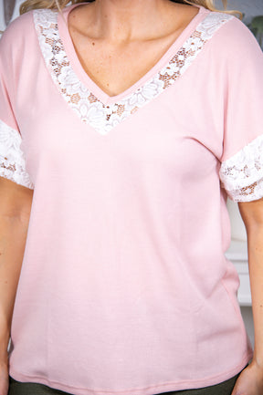 Delicately Beautiful Blush/White Lace V Neck Top - T6820BS