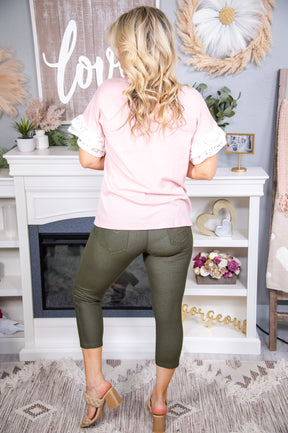 Delicately Beautiful Blush/White Lace V Neck Top - T6820BS