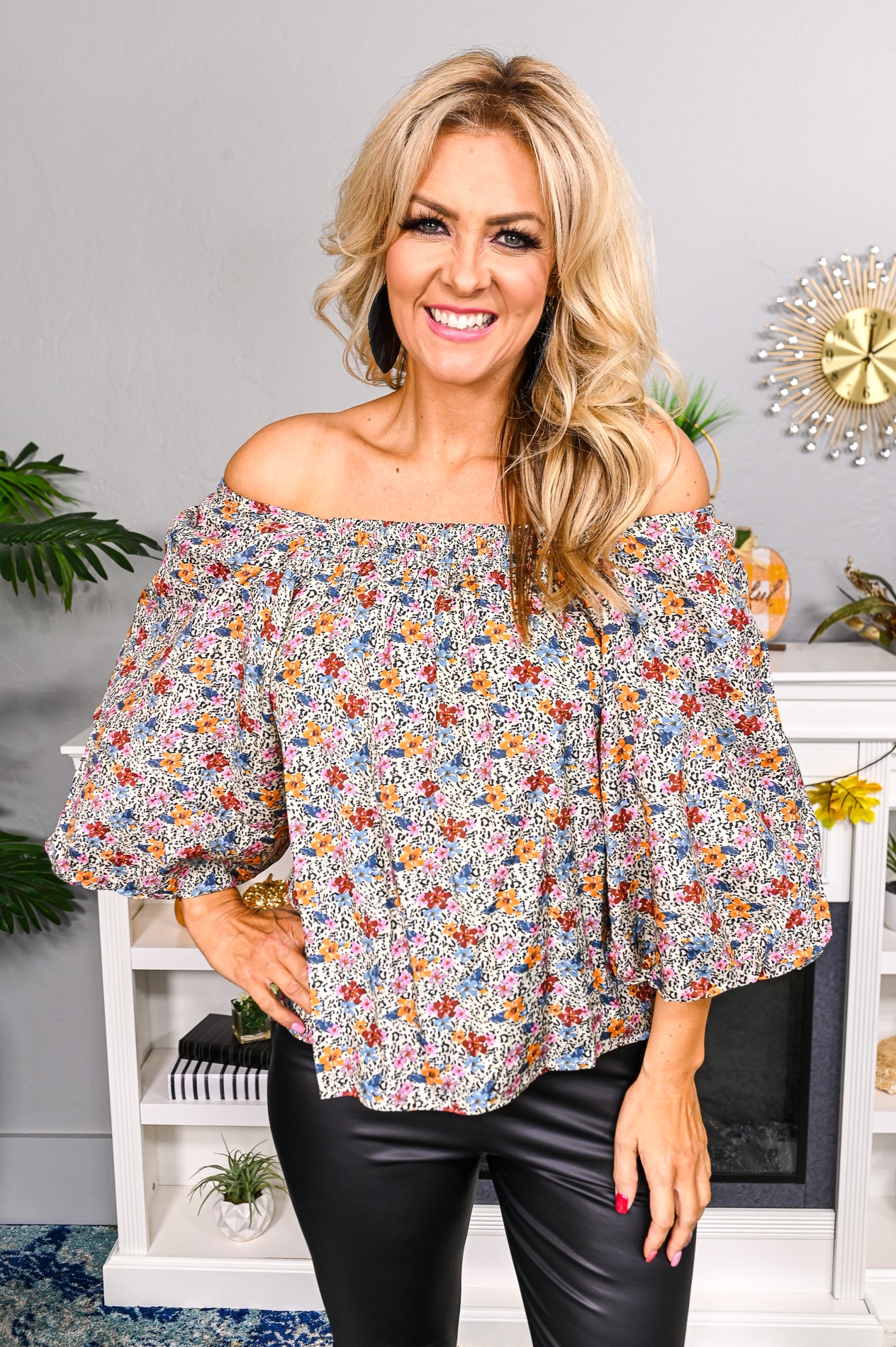 Energy Matched Taupe/Multi Color Printed/Floral Top - T5313TA