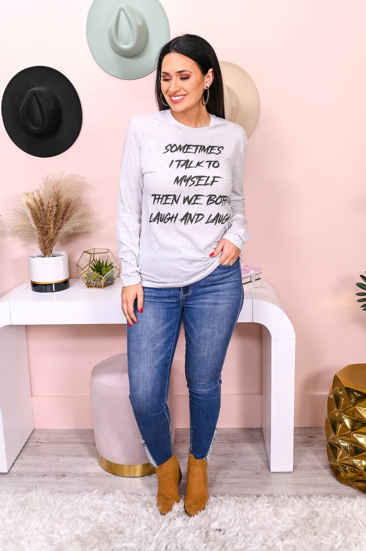 Sometimes I Talk To My Self Heather White Graphic Tee - A2354HWH