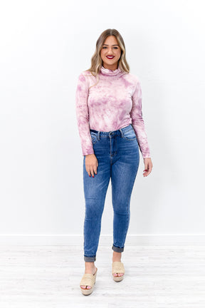 Dusty Pink Tie Dye Cowl Neck Bodysuit - BDS1022DPK