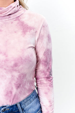 Dusty Pink Tie Dye Cowl Neck Bodysuit - BDS1022DPK