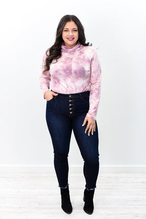 Dusty Pink Tie Dye Cowl Neck Bodysuit - BDS1022DPK
