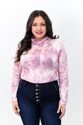 Dusty Pink Tie Dye Cowl Neck Bodysuit - BDS1022DPK
