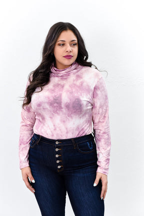 Dusty Pink Tie Dye Cowl Neck Bodysuit - BDS1022DPK
