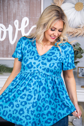 Learn As You Go Blue/Light Blue Printed Babydoll Top - T6833BL