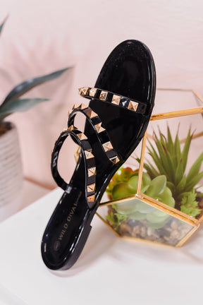 Never Ending Love Black/Rose Gold Studded Sandals - SHO2293BK