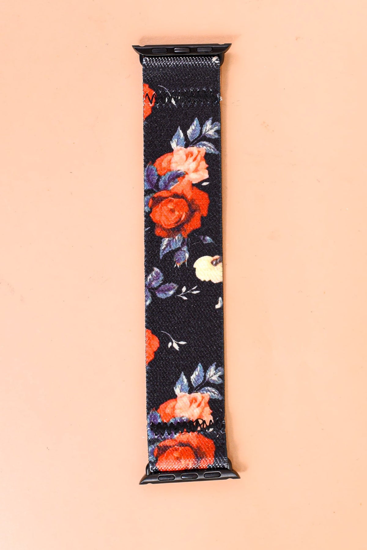 Black/Red Floral Stretchy Apple Watchband - WB034BK