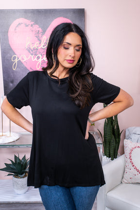 A Little Preoccupied Black Solid Asymmetrical Top - T6364BK