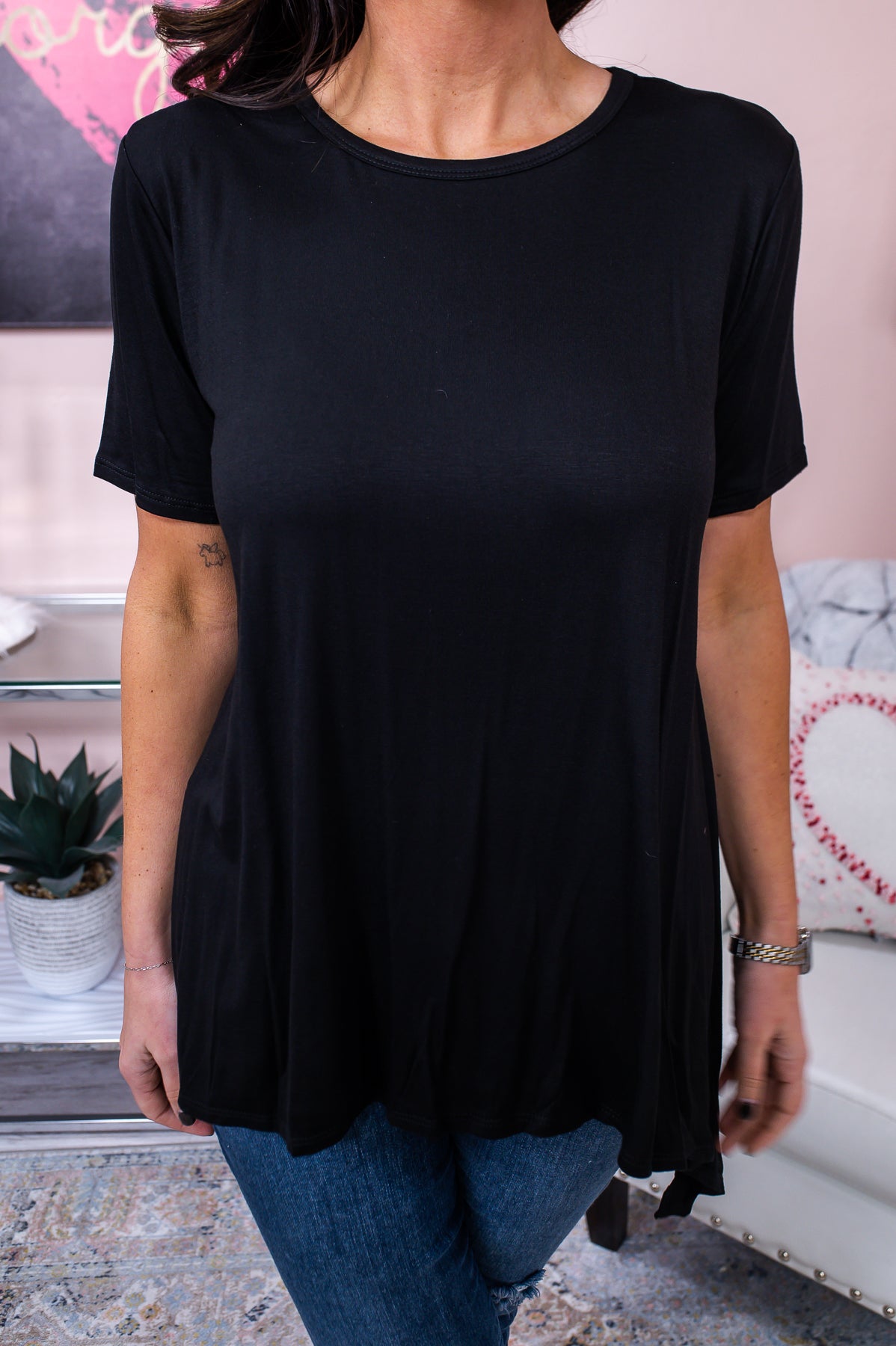 A Little Preoccupied Black Solid Asymmetrical Top - T6364BK