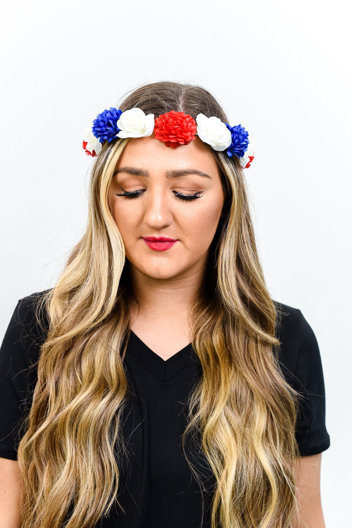 Blue/Red/White Flower Headband - HBD1025BL