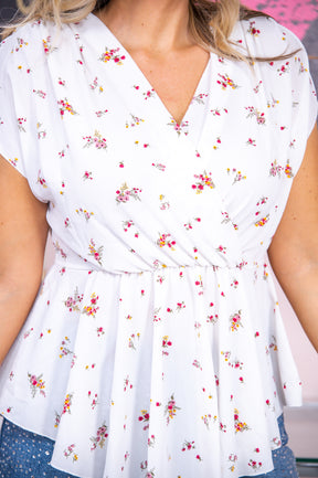 Moonlit Gardens White/Multi Color Floral V Neck Top - T6868WH
