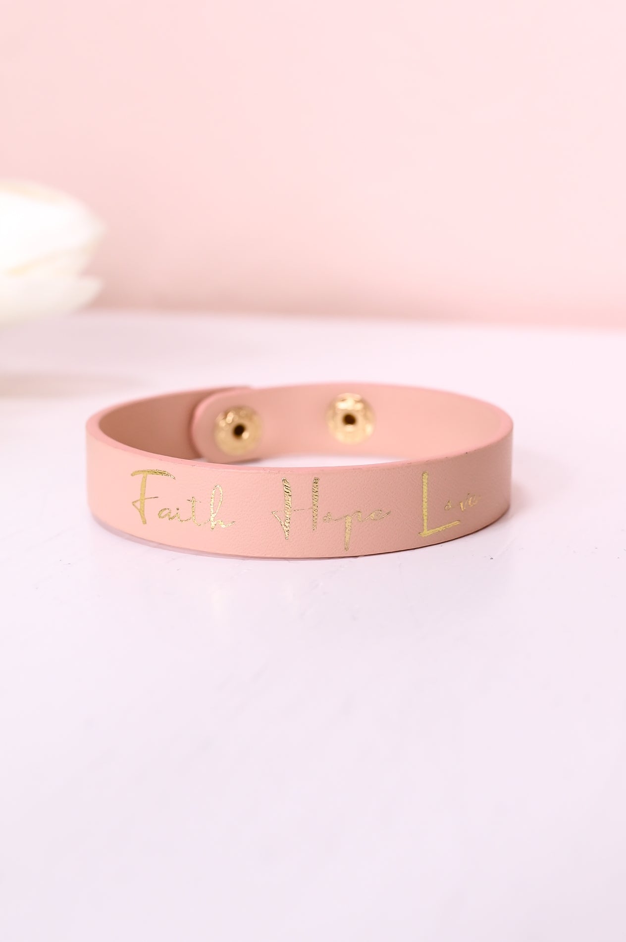 Pink 'Faith Hope Love' Snap Closure Bracelet - BRC3322PK