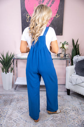 Calm And Collected Denim Blue Solid Overall Romper - RMP616DBL