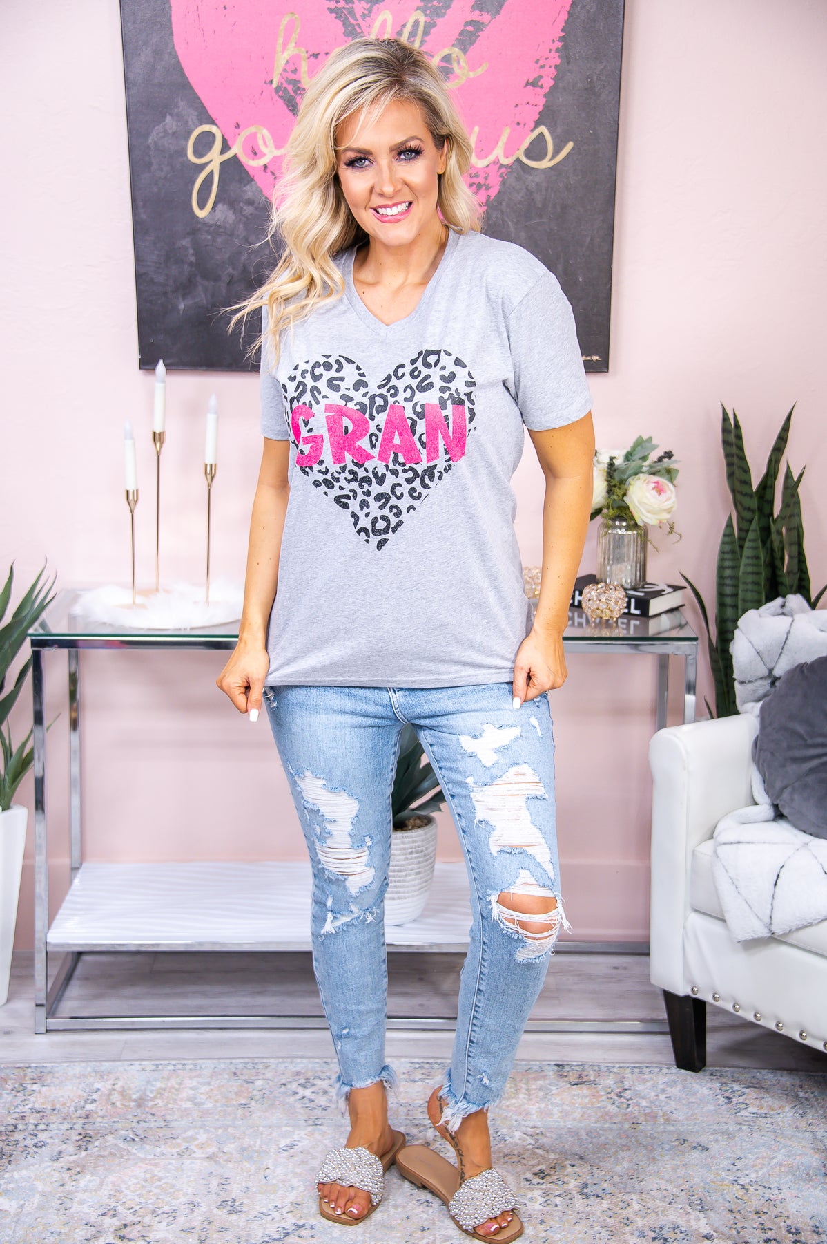 Gran Heather Gray Printed Heart Graphic Tee - A2663HGR