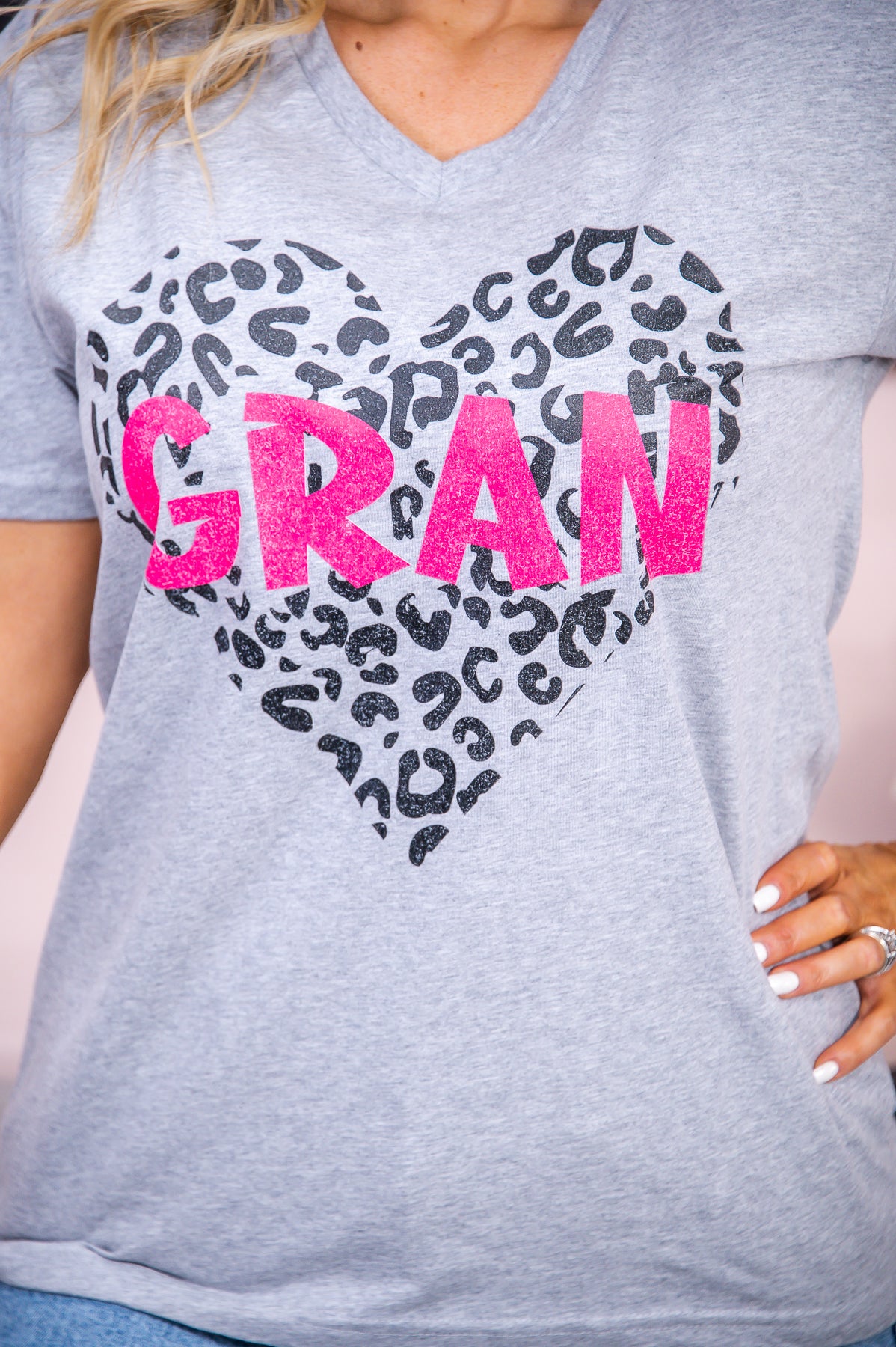 Gran Heather Gray Printed Heart Graphic Tee - A2663HGR