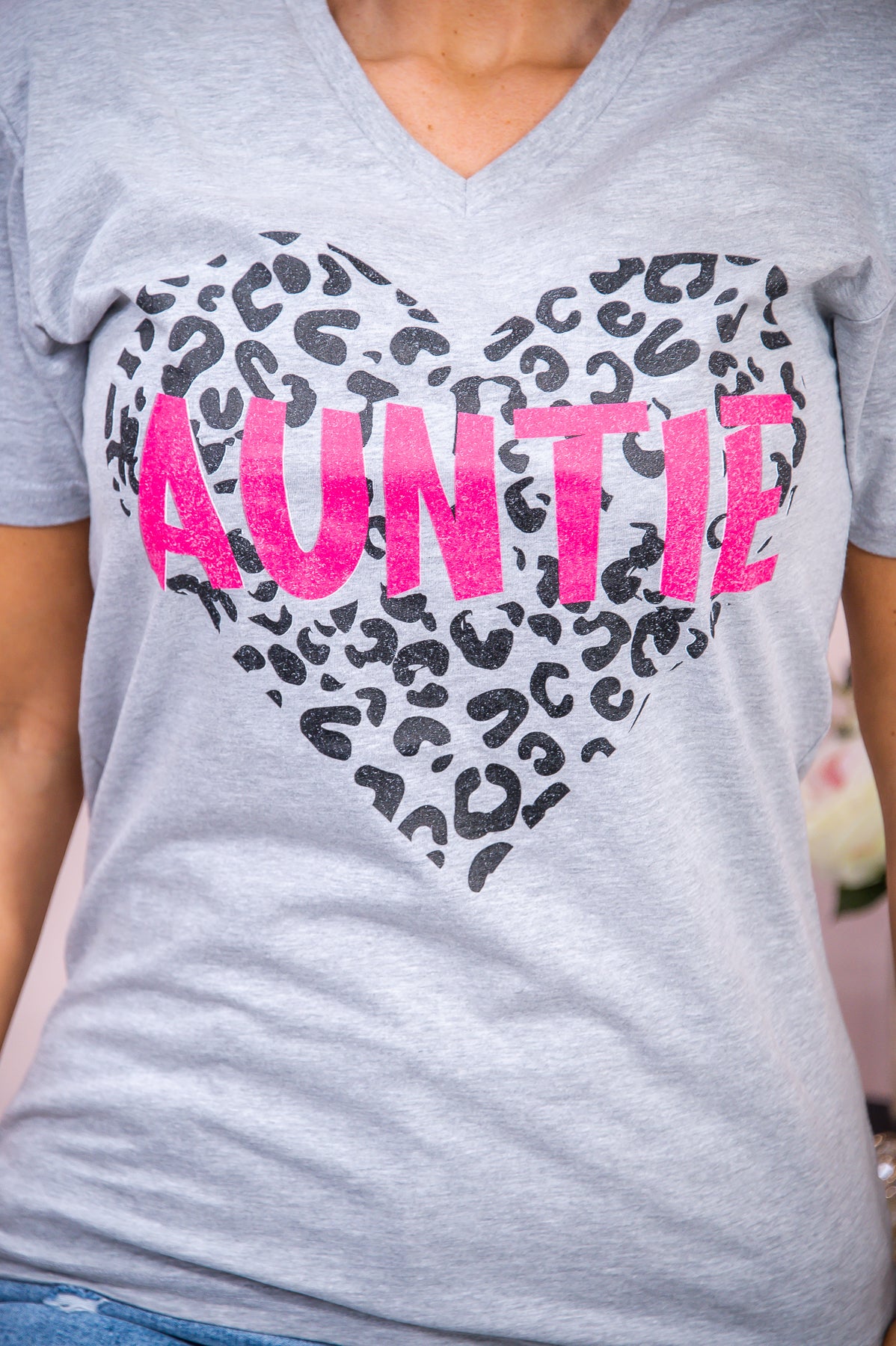 Auntie Heather Gray Printed Heart Graphic Tee - A2659HGR