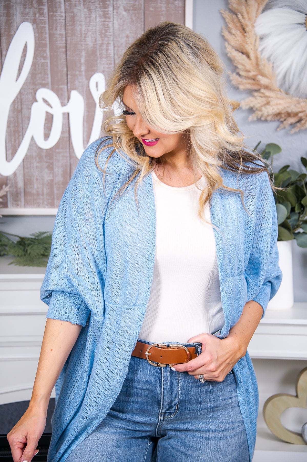 Living Selflessly Sky Blue Solid Knitted Kimono - O4731SBL