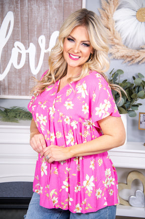 Where Flowers Bloom Pink/Multi Color Floral/Polka Dot V Neck Top - T6880PK
