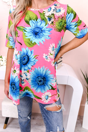 Hype It Up Hot Pink/Blue Floral Top - T4453HPK