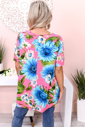 Hype It Up Hot Pink/Blue Floral Top - T4453HPK
