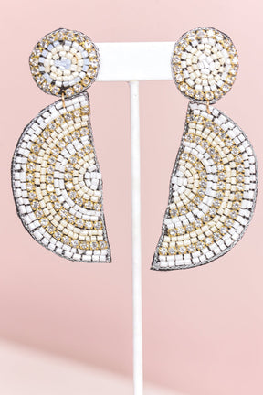 White/Ivory/Clear Seed Bead Half Circle Earrings - EAR3810WH