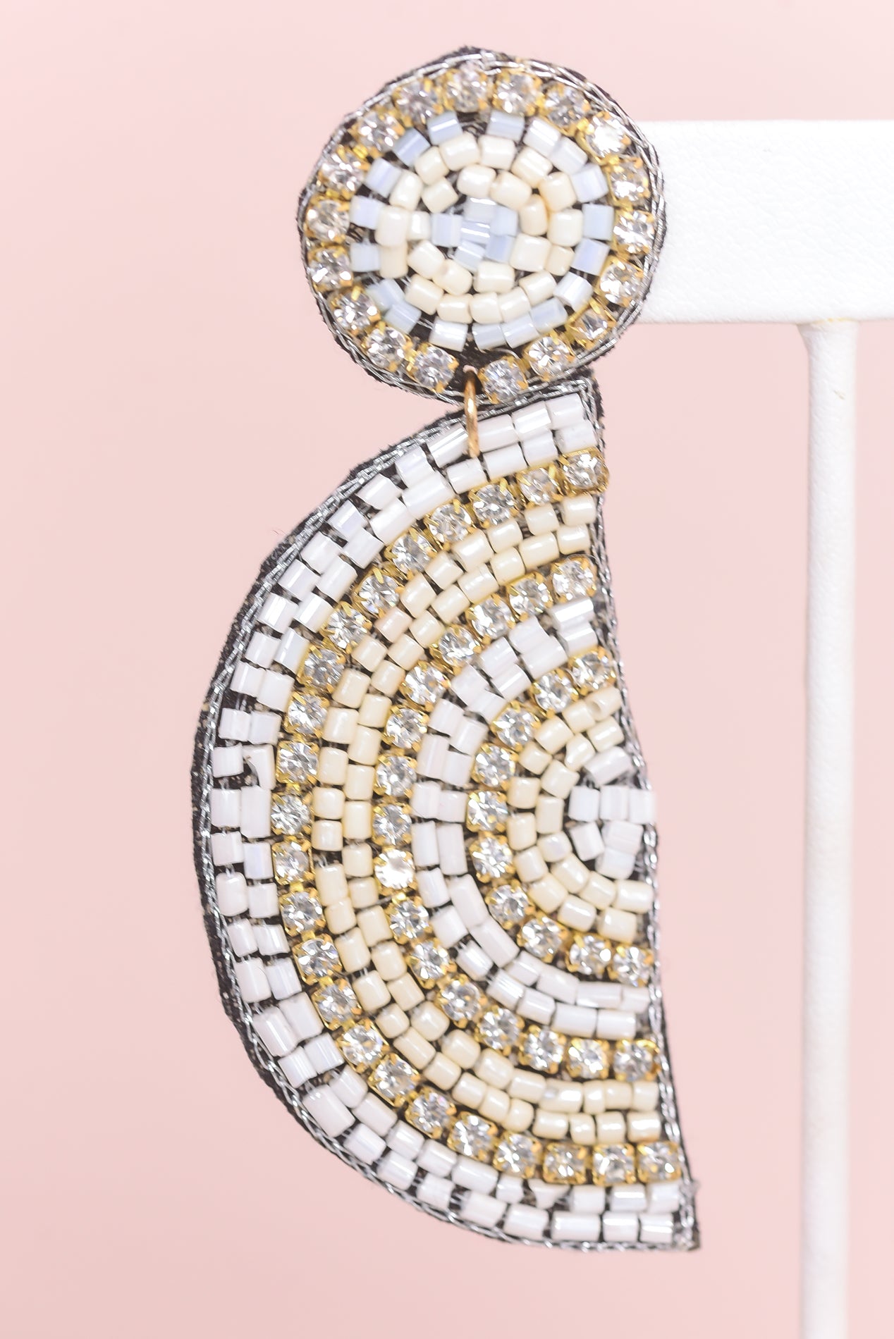 White/Ivory/Clear Seed Bead Half Circle Earrings - EAR3810WH