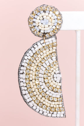 White/Ivory/Clear Seed Bead Half Circle Earrings - EAR3810WH