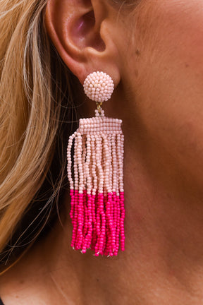 Pink/Fuchsia Seed Bead Tassel Earrings - EAR3808PK