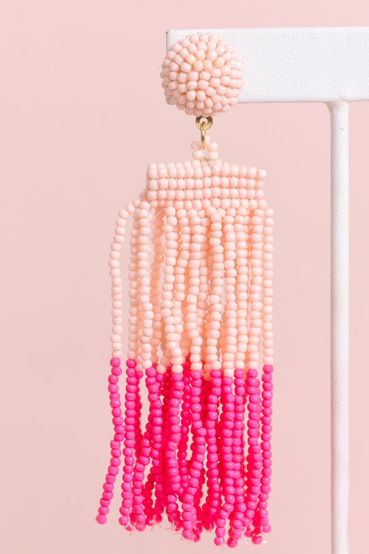 Pink/Fuchsia Seed Bead Tassel Earrings - EAR3808PK