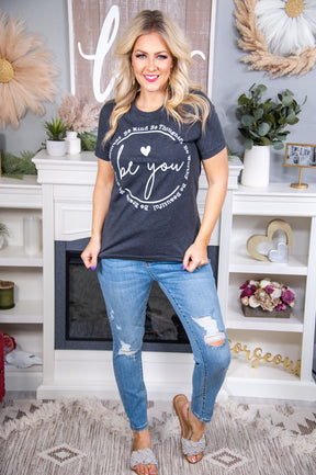 Be You Dark Heather Gray Graphic Tee - A2670DHG