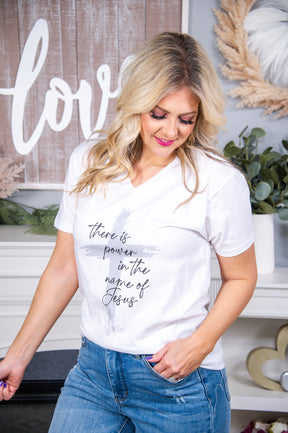 Power In The Name Of Jesus White Graphic Tee - A2671WH