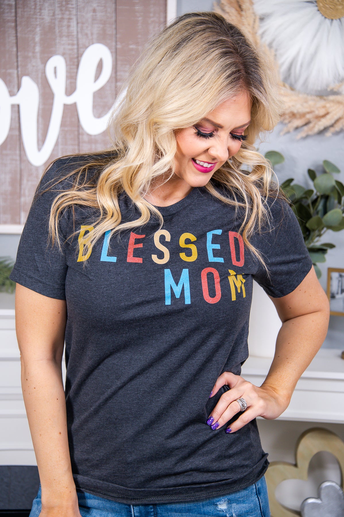 Blessed Mom Dark Heather Gray Graphic Tee - A2683DHG
