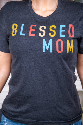 Blessed Mom Dark Heather Gray Graphic Tee - A2683DHG
