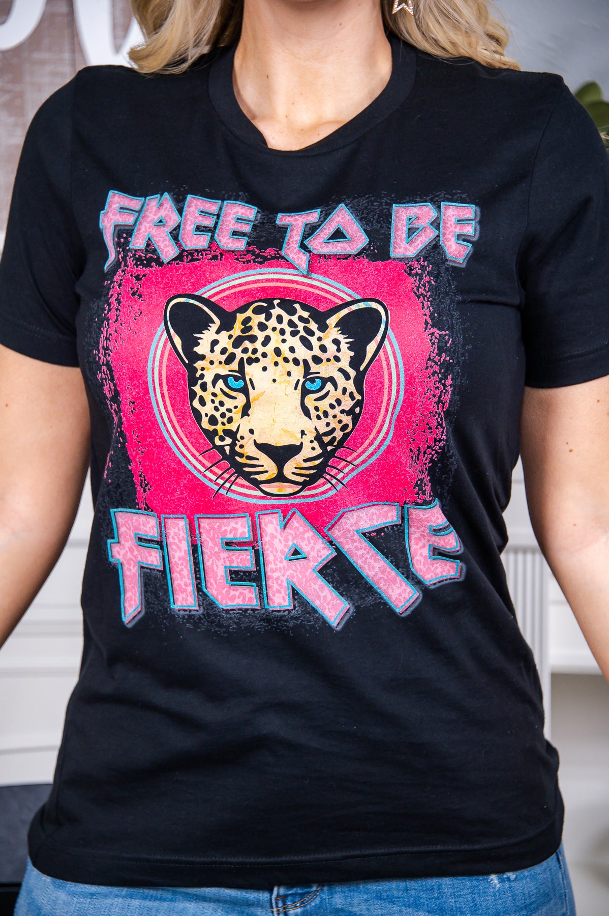 Free To Be Fierce Black Graphic Tee - A2684BK