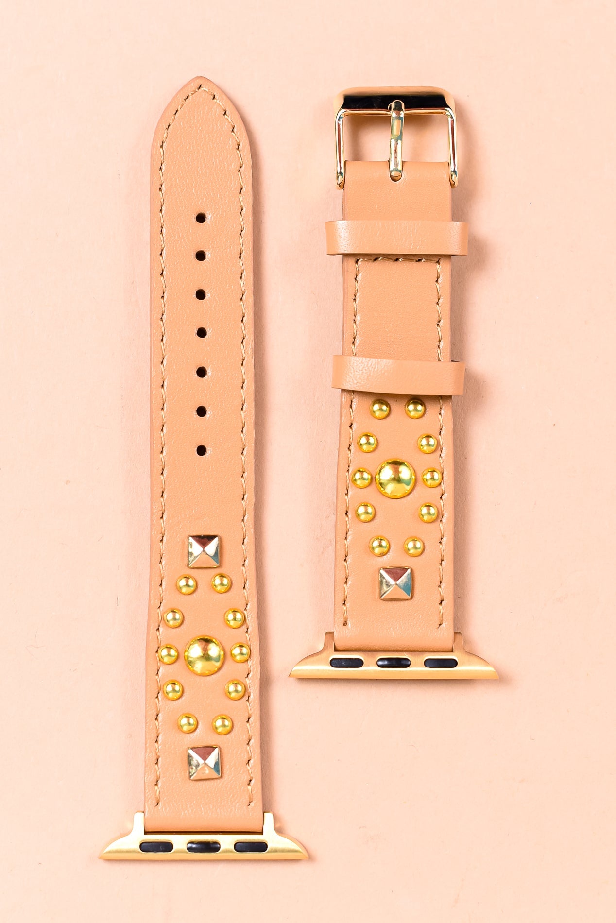 Tan/Gold Studded Apple Watchband - WB026TN