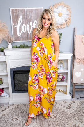 Bloom Where You're Planted Mustard/Multi Color Floral Maxi Dress - D4544MS