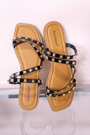 Just Kickin' It Black/Rose Gold Studded Sandals - SHO2540BK