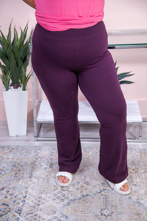 Relaxation Mindset Eggplant Solid Flare Pants - PNT1413EP