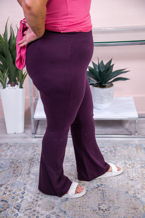 Relaxation Mindset Eggplant Solid Flare Pants - PNT1413EP