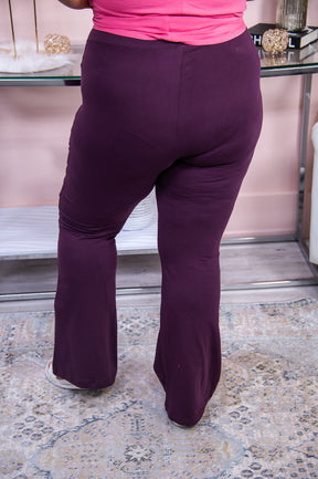 Relaxation Mindset Eggplant Solid Flare Pants - PNT1413EP