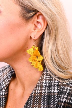 Mustard Multi Tassel Chandelier Earrings - EAR3951MS