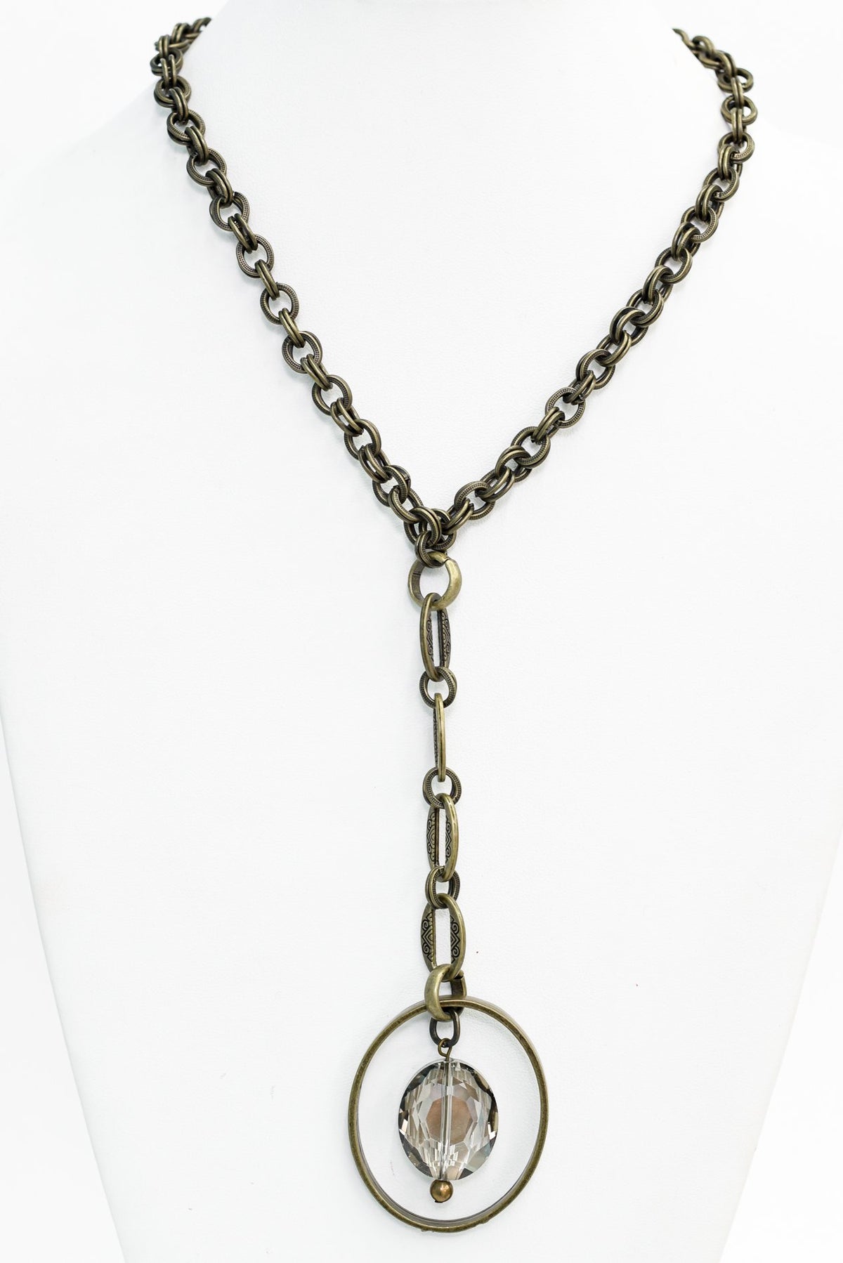 Bronze/Crystal Oval Pedant Necklace - NEK3507BZ