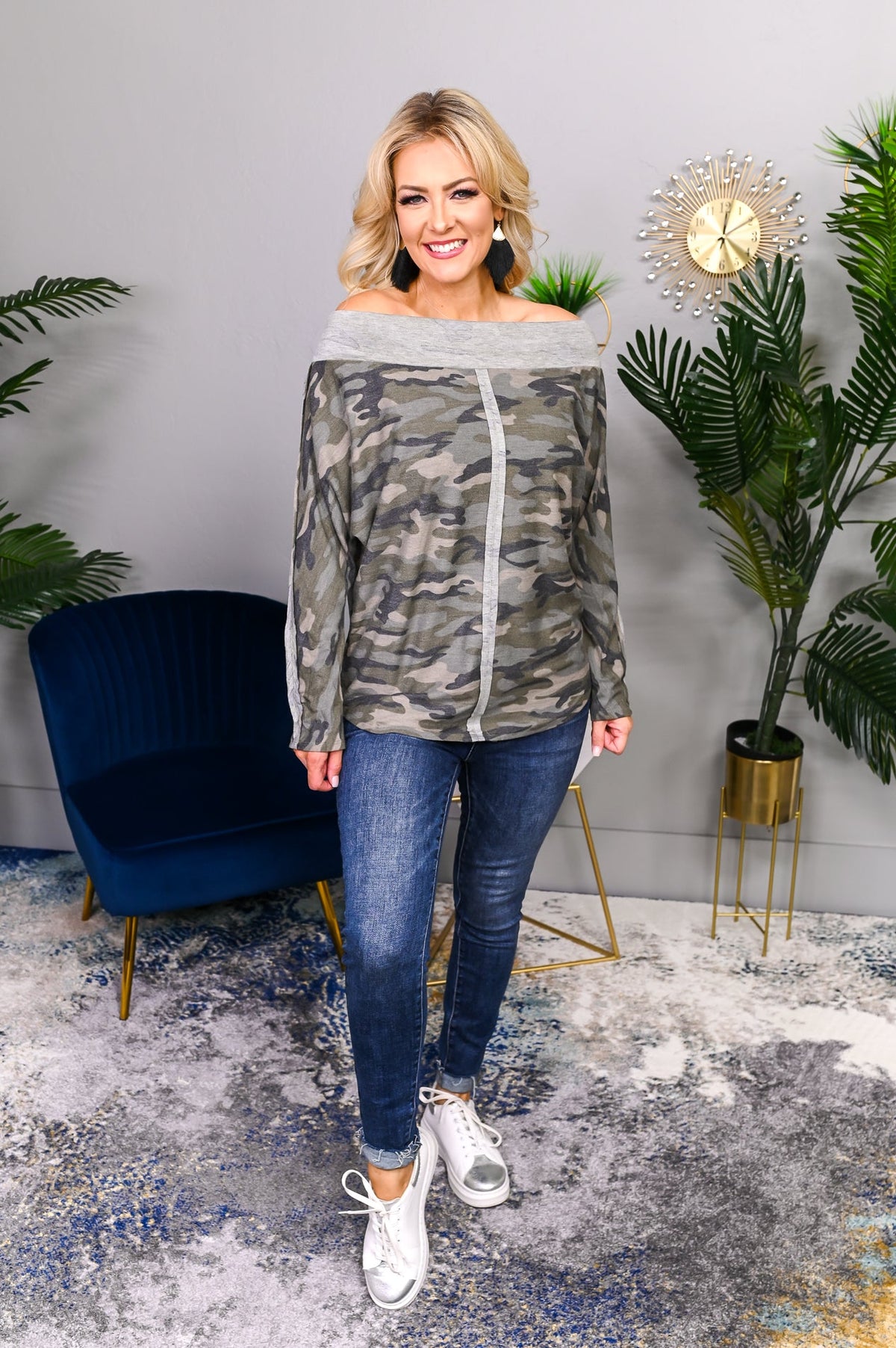 Got To Give It Up Olive Camouflage Top - T4864OL