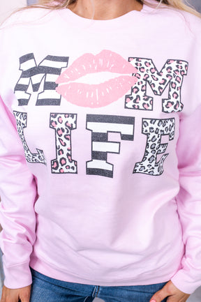 Mom Life Light Pink Lips/Printed Graphic Sweatshirt - A2511LPK